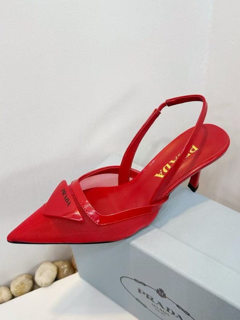 Prada Mesh-Paneled Pointed-Toe Slingback Pumps With Triangle Logo